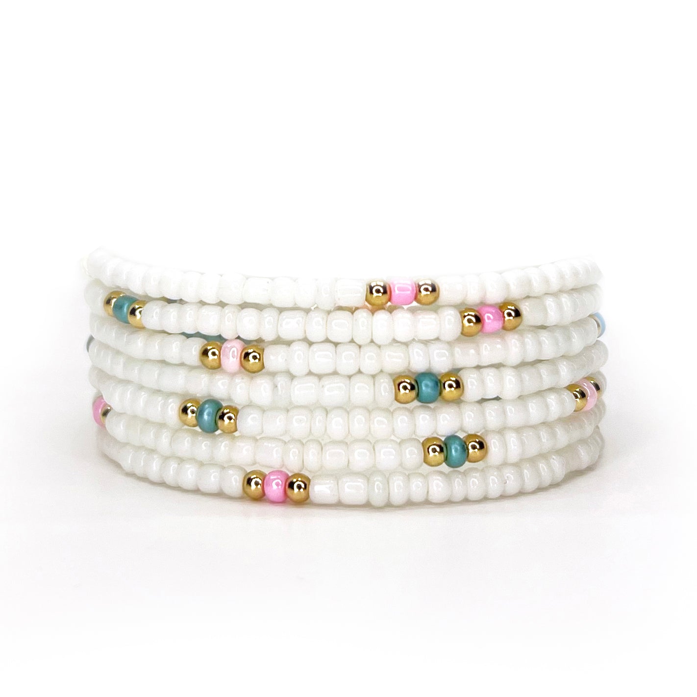 7 in 1 - White Glass Wrap Bracelet