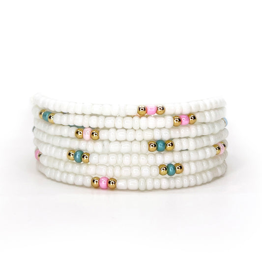 7 in 1 - White Glass Wrap Bracelet